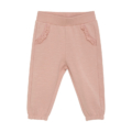 Rosa Kinderhose mit Spitzendetails an den Taschen, aus weichem Stoff, ideal für Komfort und Stil.
