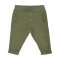 Grüne Babyhose mit Taschen und Knöpfen, ideal für den täglichen Gebrauch, aus weichem und bequemem Material.