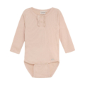 Langarm-Babybody in Beige mit Rundhalsausschnitt und Knopfleiste, perfekt für weiche und bequeme Babykleidung.
