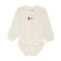 Langärmeliger Baby-Body aus Biobaumwolle in Weiß mit Erdbeer-Motiv und one-Aufschrift. Ideal für den ersten Geburtstag.