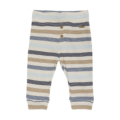 Gestreifte Babyhose aus Baumwolle mit Knöpfen, blau-weiß und beige, ideal für Babys und Kleinkinder.