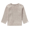 Beigefarbenes Baby-Langarmshirt aus Baumwolle mit praktischen Druckknöpfen, perfekt für den Alltag.