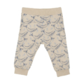 Kinderhose mit blauem Walmuster auf beigefarbenem Hintergrund, ideal für bequeme und stilvolle Outfits.