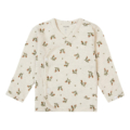 Langärmliges Babyshirt mit Blumenprint in Beige, Wickel-design mit Druckknöpfen, bequeme Baumwolle. Ideal für Neugeborene.