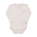 Rosa gestreifter Baby-Body mit langen Ärmeln, biologisch und weich, für empfindliche Babyhaut geeignet.