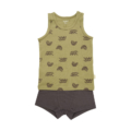 Kinder-Tanktop und Shorts Set, olivgrün mit Bärenmotiv, komfortabel und stilvoll für den Alltag.