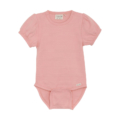 Rosa Baby-Body aus Baumwolle mit kurzen Ärmeln und Druckknopfverschluss. Ideal für Neugeborene und Kleinkinder.
