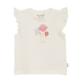 Weißes Babyshirt mit Blumenmuster und Rüschenärmeln aus Bio-Baumwolle, Größe 62, Marke Minymo.