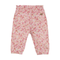 Rosa Babyhose mit Blumenmuster, elastischem Bund und Beinabschlüssen für gemütlichen Tragekomfort im Frühling.
