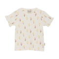 Weißes Baby-T-Shirt mit buntem Eiscreme-Muster, ideal für den Sommer. Baumwollstoff für komfortables Tragegefühl.