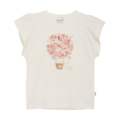 Kinder-T-Shirt mit Blumenkorb-Design und Schmetterlingen auf weißem Hintergrund, ideal für Frühling und Sommer.