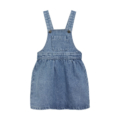 Kinder-Jeanslatzrock mit Hosenträgern und Fronttasche, ideal für lässige und bequeme Outfits.