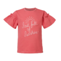 Rosafarbenes T-Shirt mit Volantärmeln und der Aufschrift Soul Full of Sunshine, ideal für sonnige Tage.