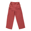 Rote Leinenhose mit Knopfdetails, gerade geschnitten und elastischer Bund, für entspannten Komfort und stilvolles Aussehen.