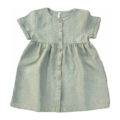 Grünes Kinderkleid aus Leinenstoff mit Knopfleiste, ideal für Sommermode und lässige Anlässe.