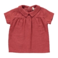 Rote Kinderbluse mit Kragen, Kurzarm, aus Leinenstoff, perfekt für bequemes und stilvolles Kinderoutfit.