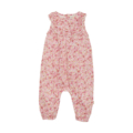 Blumiger Baby-Strampler in Rosa mit Rüschen am Kragen, bequem und stilvoll für Babys im Frühling oder Sommer.
