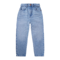 Blaue Kinderjeans, locker geschnitten, mit fünf Taschen, ideal für Freizeitkleidung und Alltagskomfort.