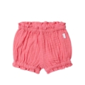 Rosa, gerüschte Baby-Shorts aus Baumwolle, bequem und weich, ideal für warme Tage beim Spielen.