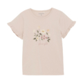 Rosa Kinder-T-Shirt mit Blumenmuster und Rüschenärmeln, ideal für sommerliche Outfits und verspielten Stil.