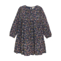 Kinderkleid mit langem, geblümtem Muster in Blau und Rosa, ideal für den Herbst. Pflegeleicht und komfortabel.