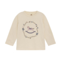 Langarmshirt für Kinder in Beige mit Schaukelpferd- und Blumenmotiv, ideal für Alltag und Spielzeit.