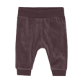 Braune Babyhose aus weichem Samt mit elastischem Bund, ideal für Komfort und Stil.