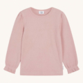 Rosa Langarmshirt für Kinder, weicher Stoff mit gerippten Bündchen, ideal für lässige und elegante Looks.
