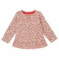 Langärmliges Babyshirt mit buntem Blumenmuster auf cremefarbenem Hintergrund, perfekt für den Frühling.