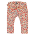 Baby-Leggings mit floralem Muster und Rüschenbund in Rot und Blau auf Cremefarben, ideal für modische Kleinkinder.