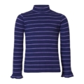 Dunkelblauer Rollkragenpullover mit lila Streifen für Mädchen, modisches Langarm-Design, gerippter Stoff.