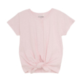 Rosa Kinder-T-Shirt mit Knoten-Design, kurzärmelig, ideal für sommerliche Outfits und bequeme Freizeitmode.
