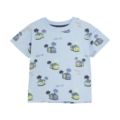 MINYMO blaues T-Shirt Skyway mit Auto, Palmen, Surfbrett-Aufdruck und Aufschriften Road trip und Summer vibes