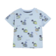 MINYMO blaues T-Shirt Skyway mit Auto, Palmen, Surfbrett-Aufdruck und Aufschriften Road trip und Summer vibes