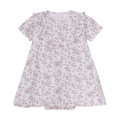 Kinder-Sommerkleid mit lila Blumenmuster und Rüschen, ideal für festliche Anlässe und warme Tage.