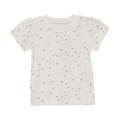 Weißes Baby-T-Shirt mit zartem Blumenmuster aus Baumwolle. Perfekt für jeden Anlass und bequem für den Sommer.