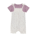 Latzkleid für Babys in Lila-Weiß mit Blumenmuster, Fixoni Marke, Größe 56/1M, süßes Outfit für Kleinkinder.