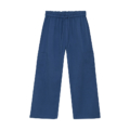 Blaue Hose mit weitem Bein und elastischem Bund, ideal für lässige Outfits und bequemen Tragekomfort.