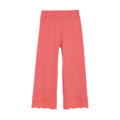 Rosa Kinderhose mit elastischem Bund und Blumenspitzen-Details am Beinabschluss, modisch und bequem.