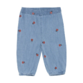 Blaue Kinderhose mit elastischem Bund und niedlichem Marienkäfer-Muster, ideal für bequeme Alltagsoutfits.