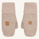 Beige Strickfäustlinge mit umgeschlagenem Saum und Lederetikett, ideal für warme Hände im Winter.