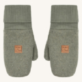 Grüne Strickhandschuhe für Kinder mit Umschlag und Lederlabel von Hust and Claire, ideal für kaltes Wetter.