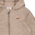Kinder Kapuzenjacke aus beigem Strickstoff mit Reißverschluss, modisch und warm für kühle Tage.