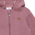 Kuschelige rosa Babyjacke mit Kapuze und Reißverschluss, ideal für kühle Tage.