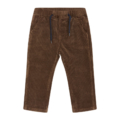 Braune Cordhose für Kinder mit elastischem Bund und Kordelzug, ideal für gemütliche Herbst- oder Wintertage.