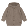 Braune Strickjacke mit Kapuze und Knopfleiste, ideal für warme und stilvolle Outfits für Babys und Kleinkinder.
