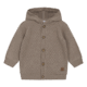 Braune Strickjacke mit Kapuze und Knopfleiste, ideal für warme und stilvolle Outfits für Babys und Kleinkinder.