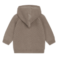 Brauner Strickpullover mit Kapuze und Ohren, Rückansicht, strukturierte Oberfläche, warm und bequem für Kinder.