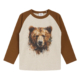 Braunes Langarmshirt für Kinder mit Bärenmotiv im Aquarellstil, naturweiße Vorderseite, braune Ärmel.