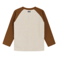 Langarmshirt für Kinder, beige mit dunkelbraunen Ärmeln, Rückansicht. Ideal für Herbstkleidung und lässigen Stil.